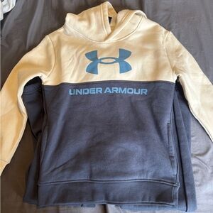 Under Armour Cream & Navy Pullover Hoodie with Light Blue Logo